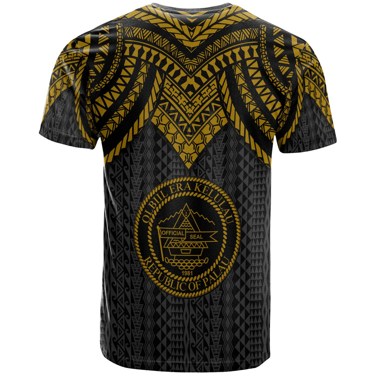 Palau Custom T Shirt Polynesian Armor Style Gold - Polynesian Pride
