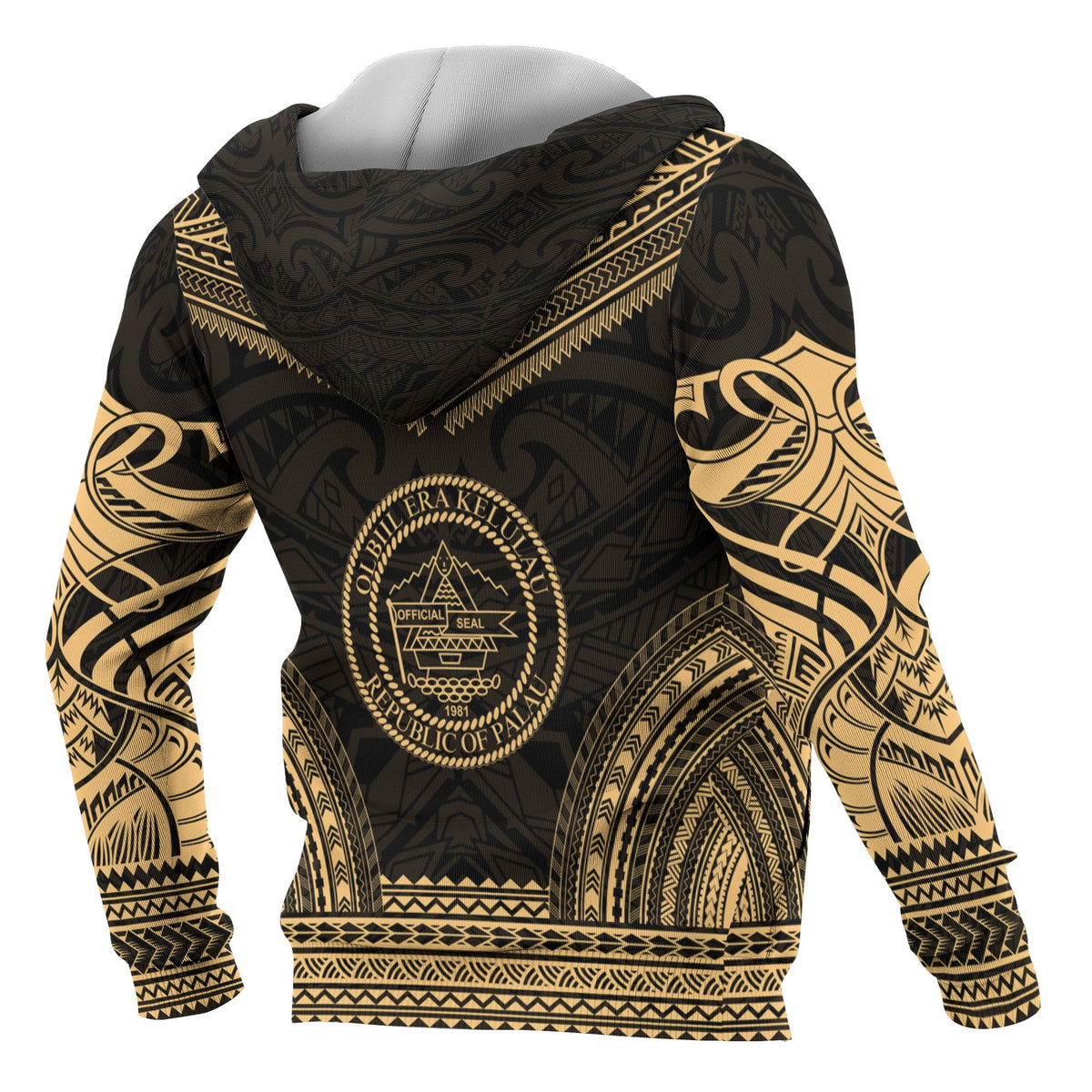 Palau Polynesian Chief Custom Zip up Hoodie Gold Version - Polynesian Pride