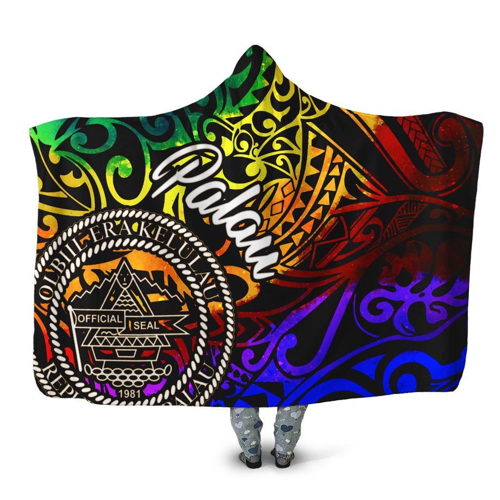 Palau Hooded Blanket - Rainbow Polynesian Pattern Hooded Blanket Rainbow - Polynesian Pride