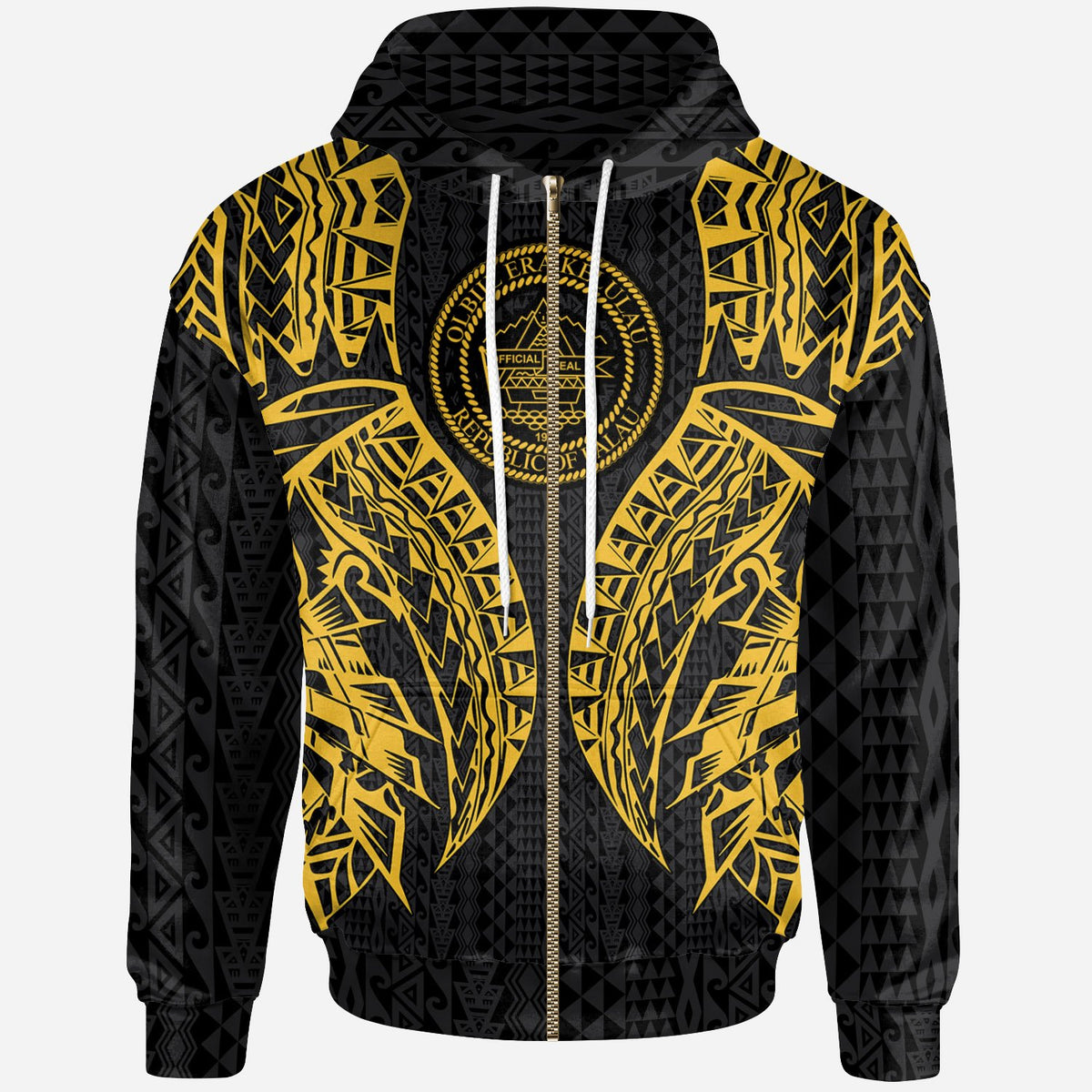 Palau Zip up Hoodie Polynesian Lion Head Gold Style Unisex Gold - Polynesian Pride