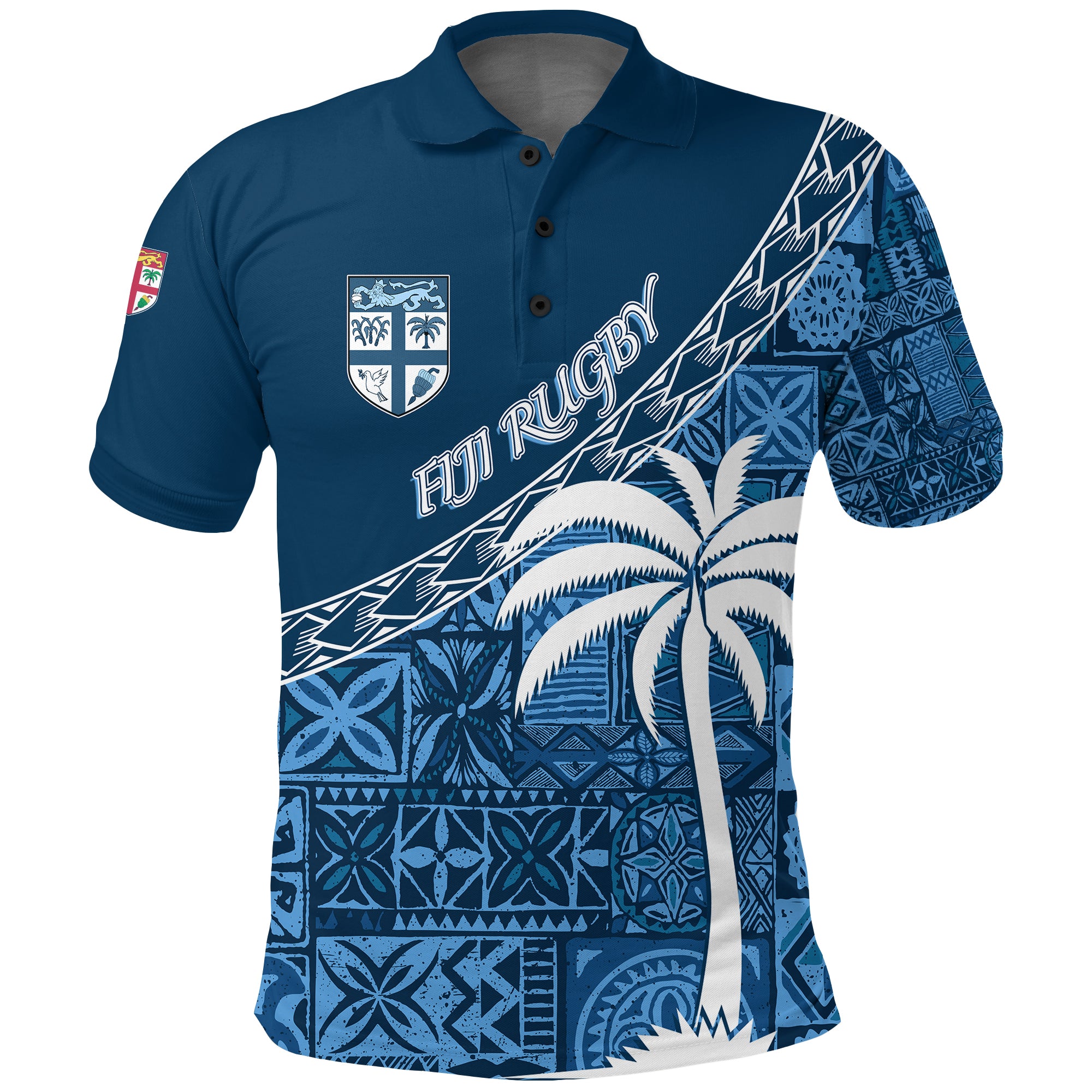 Custom Tapa Pattern with Palm Tree Fiji Rugby Polo Shirt LT7 Unisex Navy - Polynesian Pride