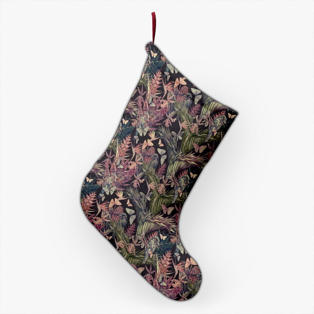 Palm Leaves, Tropical Flowers Christmas Stocking 26 X 42 cm Black Christmas Stocking - Polynesian Pride