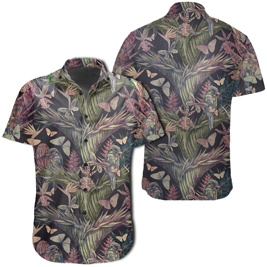 Hawaiian Shirt - Palm Leaves, Tropical Flowers Shirt Unisex Black - Polynesian Pride