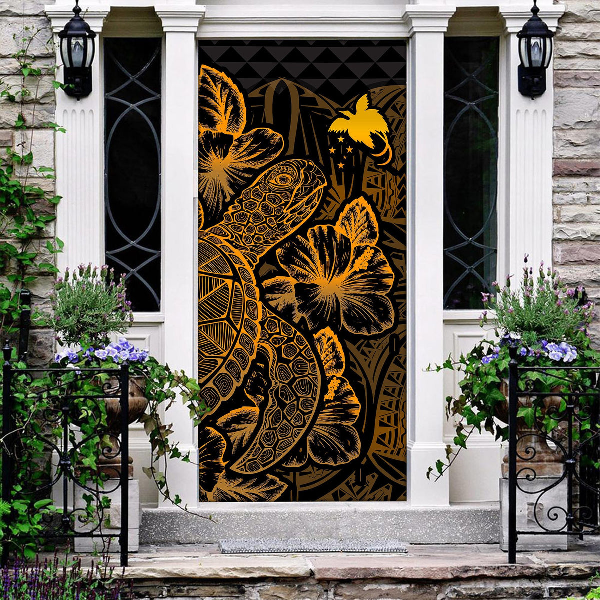 Papua New Guinea Door Cover Turtle Hibiscus Gold Gold - Polynesian Pride