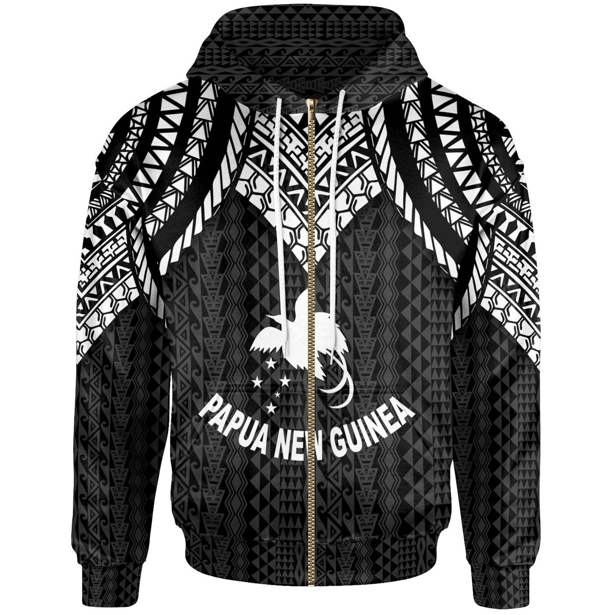 Papua New Guinea Zip up Hoodie Polynesian Armor Style Black Unisex Black - Polynesian Pride