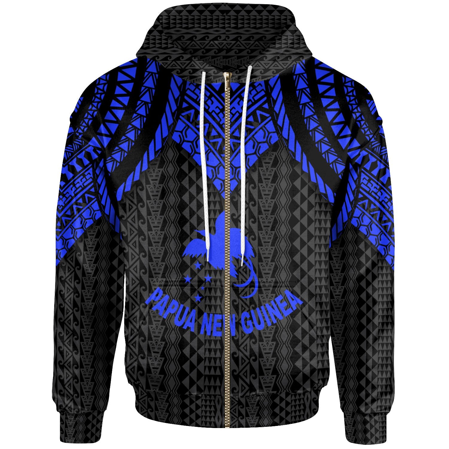 Papua New Guinea Zip up Hoodie Polynesian Armor Style Blue Unisex Blue - Polynesian Pride