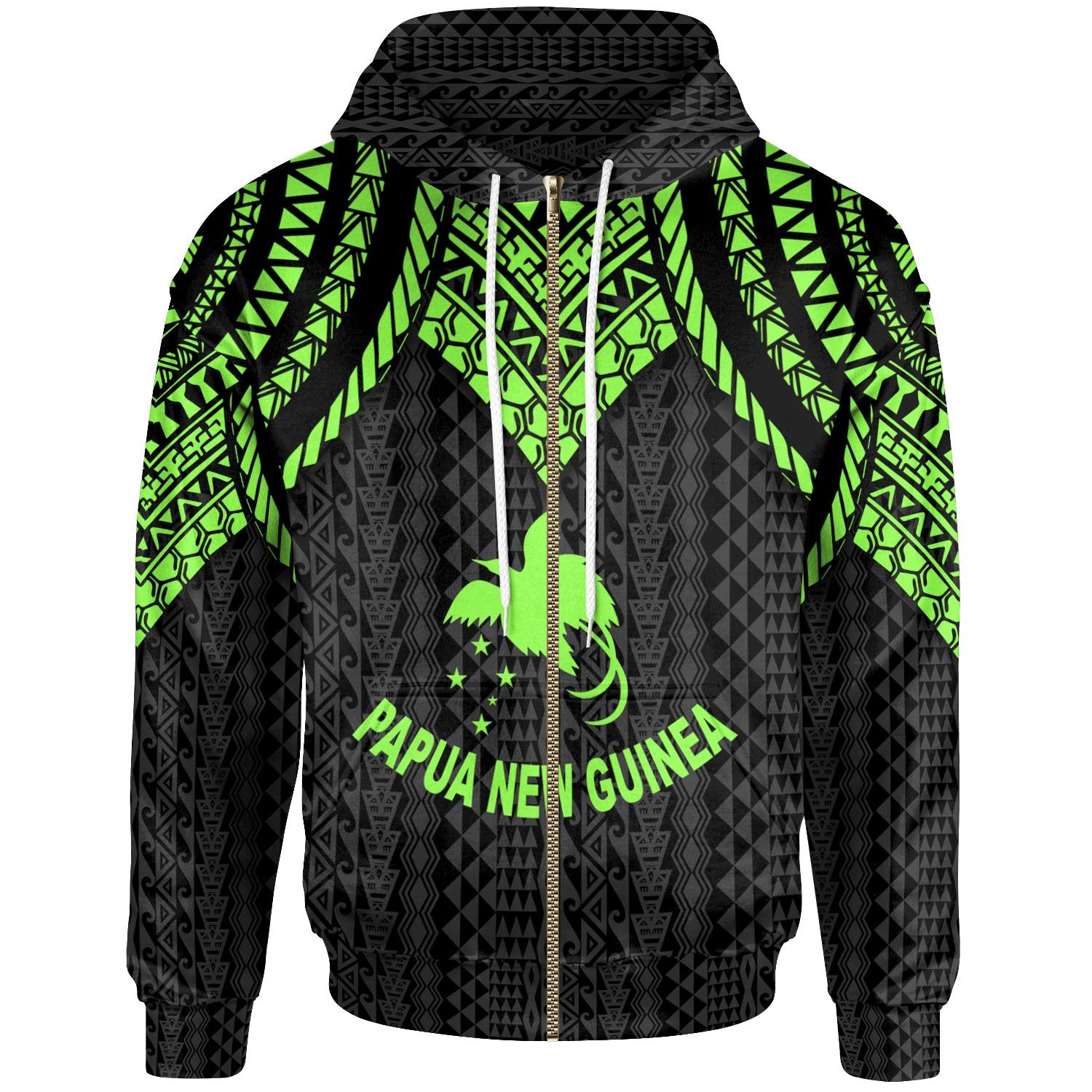 Papua New Guinea Zip up Hoodie Polynesian Armor Style Green Unisex Green - Polynesian Pride