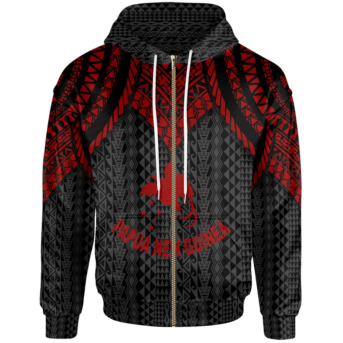 Papua New Guinea Zip up Hoodie Polynesian Armor Style Red Unisex Red - Polynesian Pride