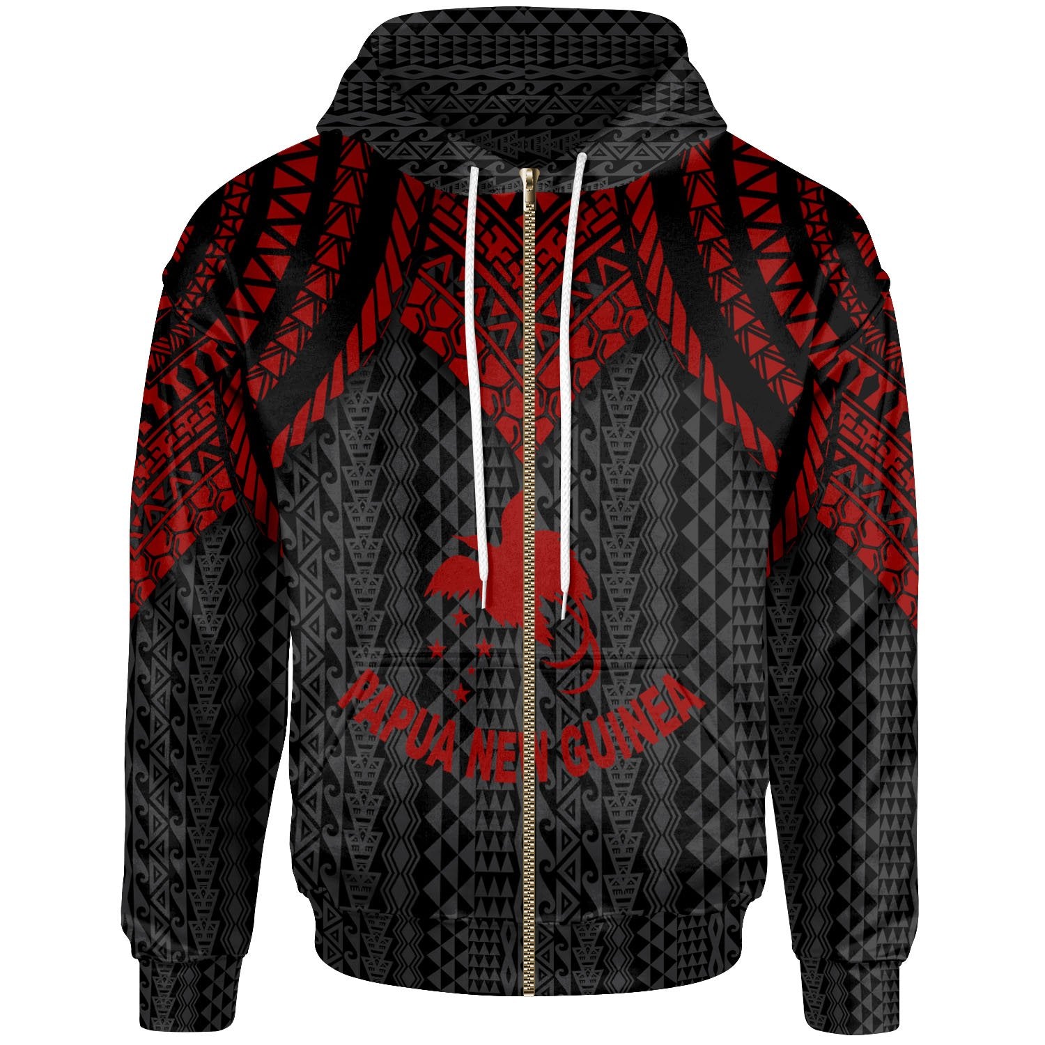 Papua New Guinea Zip up Hoodie Polynesian Armor Style Red Unisex Red - Polynesian Pride