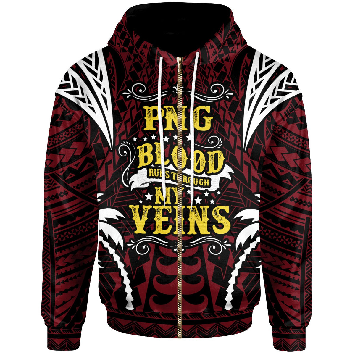 Papua New Guinea Zip up Hoodie Blood Runs Through My Veins Style Flag Unisex Red - Polynesian Pride