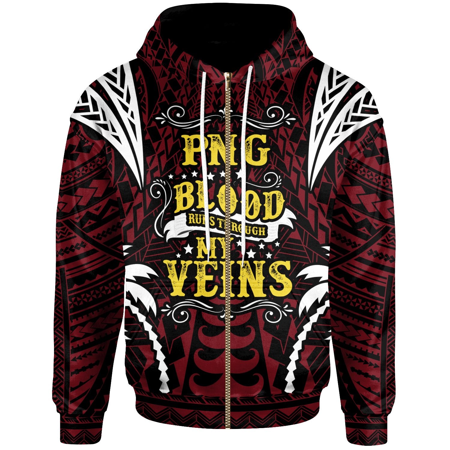 Papua New Guinea Zip up Hoodie Blood Runs Through My Veins Style Flag Unisex Red - Polynesian Pride