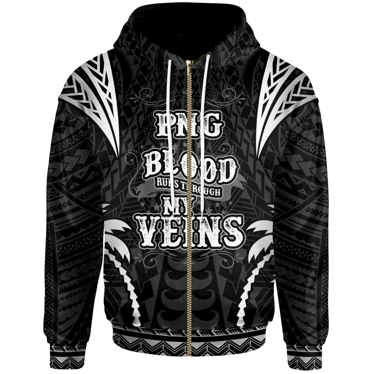 Papua New Guinea Zip up Hoodie Blood Runs Through My Veins Style Black Unisex Black - Polynesian Pride