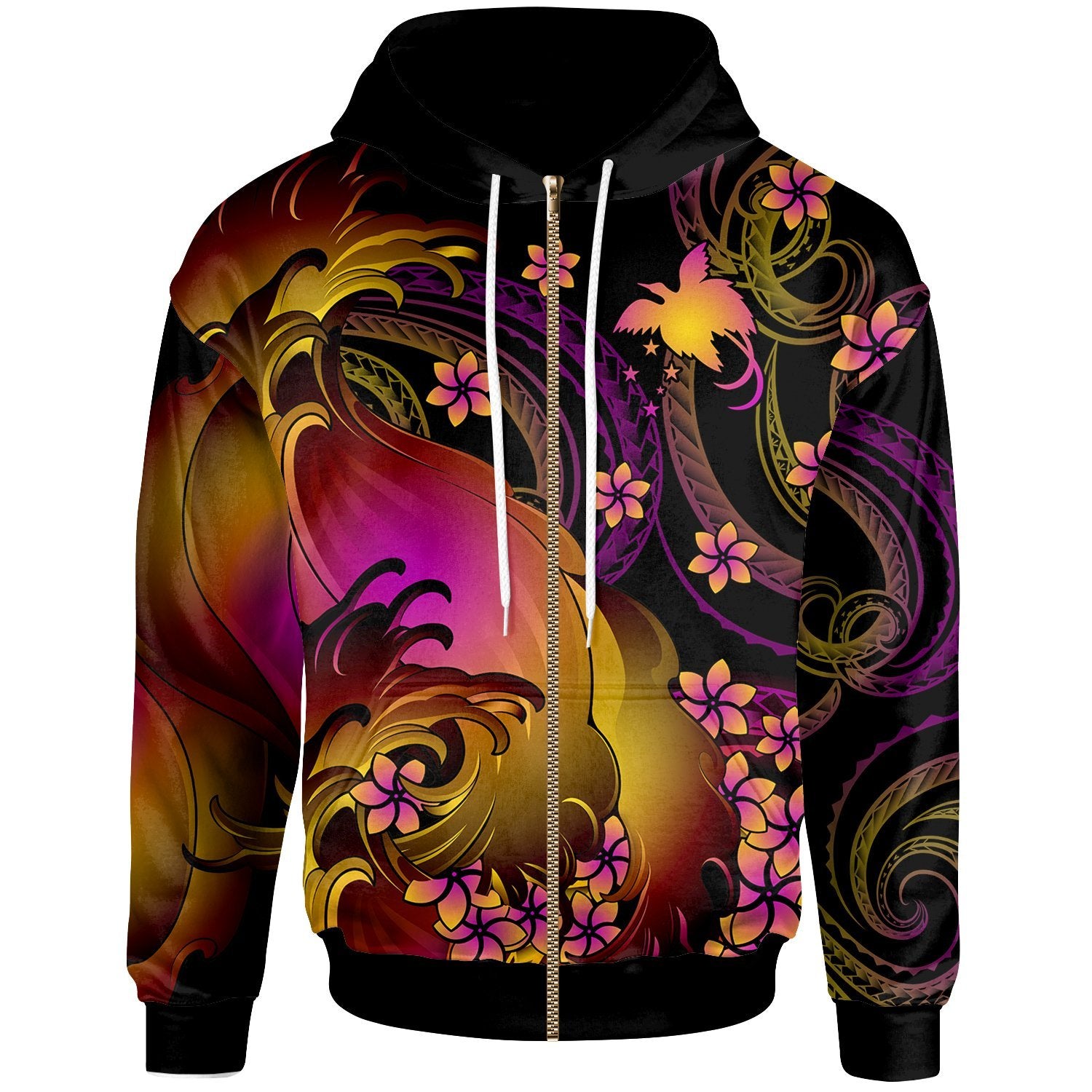 Palau Zip up Hoodie Palau in wave Unisex Black - Polynesian Pride