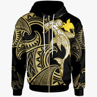 Papua Zip Hoodie Hammerhead Shark Tribal Pattern Unisex Gold - Polynesian Pride