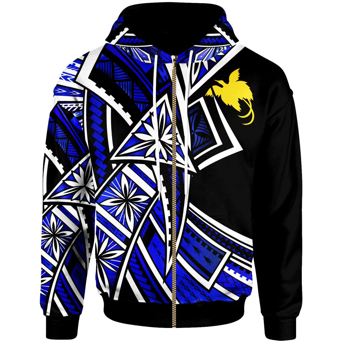 Papua New Guinea Zip Hoodie Tribal Flower Special Pattern Blue Color Unisex Blue - Polynesian Pride