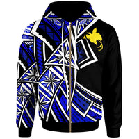 Papua New Guinea Zip Hoodie Tribal Flower Special Pattern Blue Color Unisex Blue - Polynesian Pride