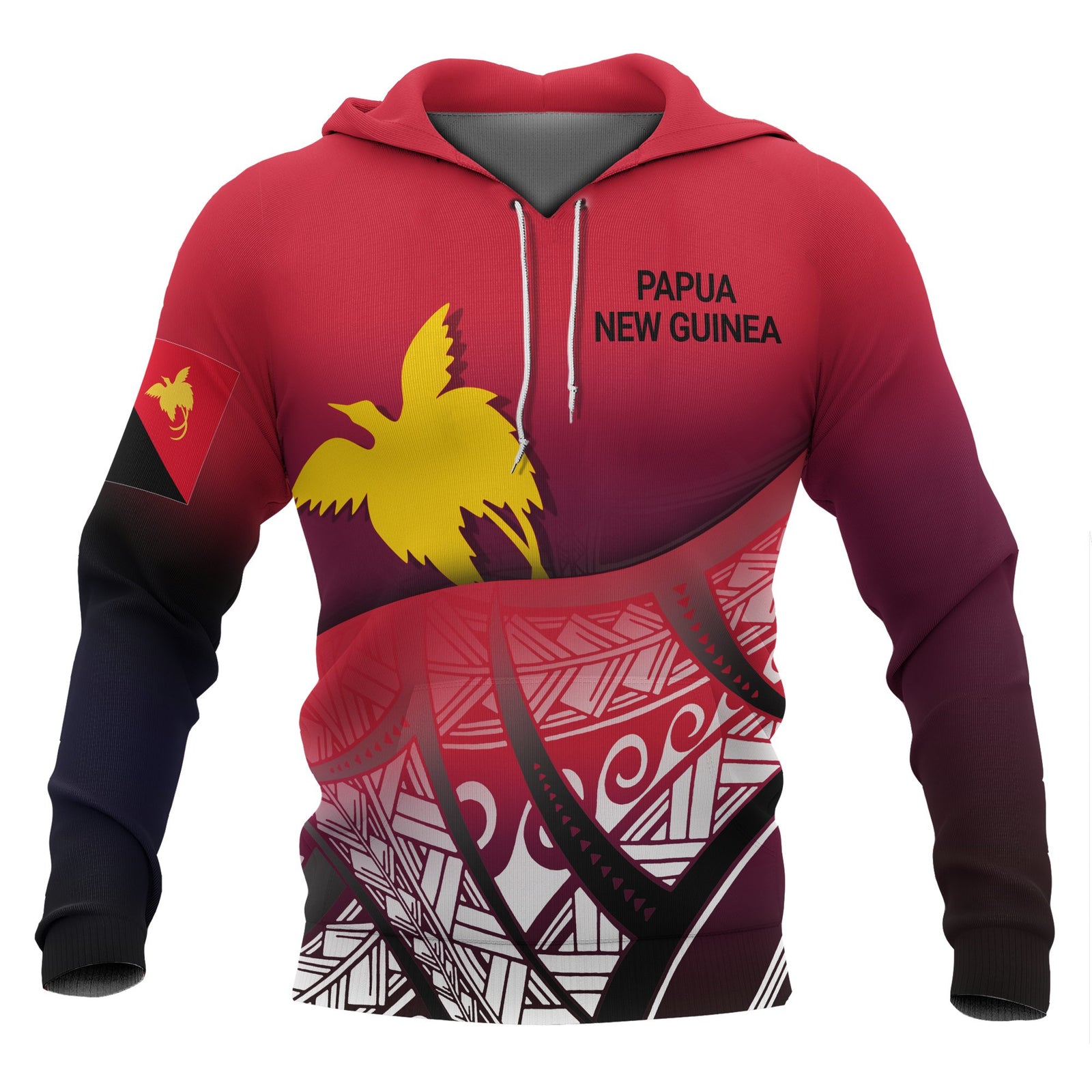 Papua New Guinea Flag Hoodie Polynesian Pattern Unisex Red - Polynesian Pride