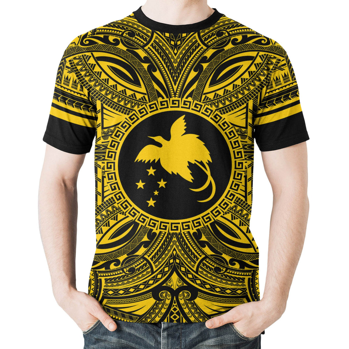 Papua New Guinea All T Shirt Papua New Guinea Flag Polynesian Gold Black - Polynesian Pride