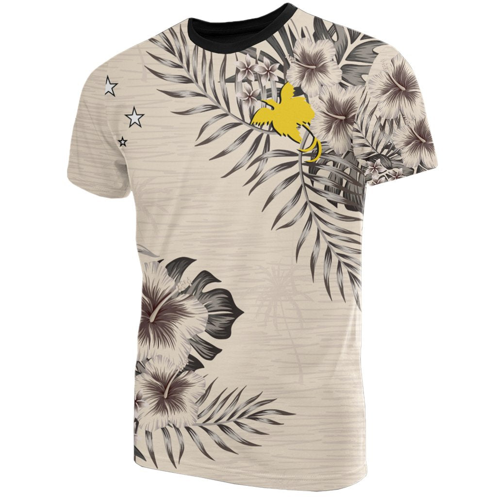 Papua New Guinea T Shirt Papua New Guinea Flag Beige Hibiscus Unisex Beige - Polynesian Pride