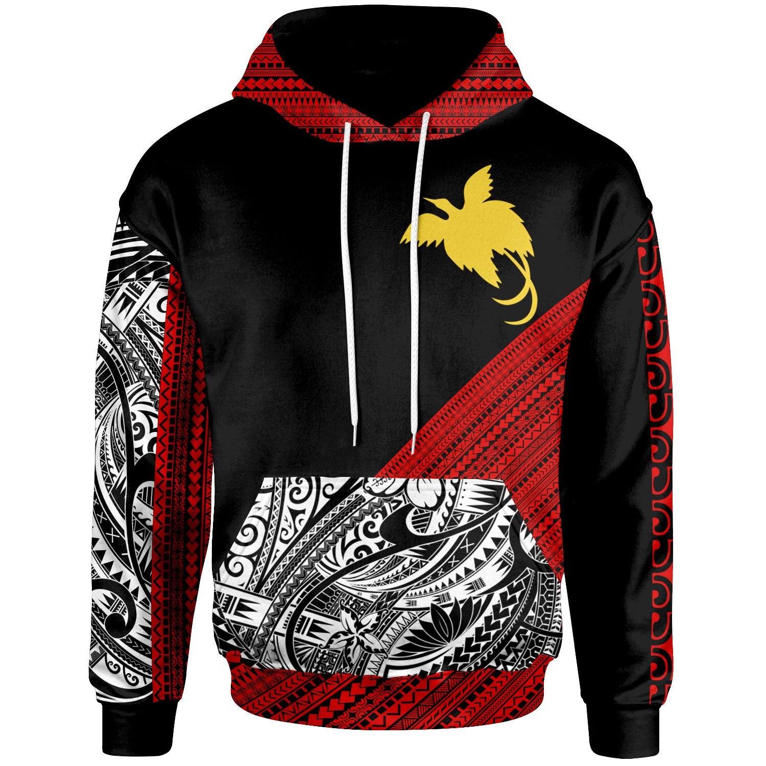 Papua New Guinea Custom Hoodie Polynesian Diagonal Pattern Red Unisex Red - Polynesian Pride