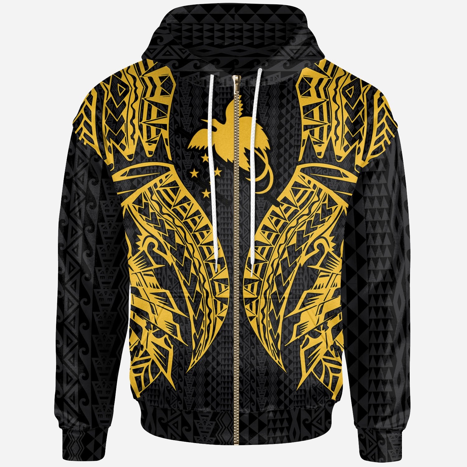 Papua New Guinea Zip up Hoodie Polynesian Lion Head Gold Style Unisex Gold - Polynesian Pride