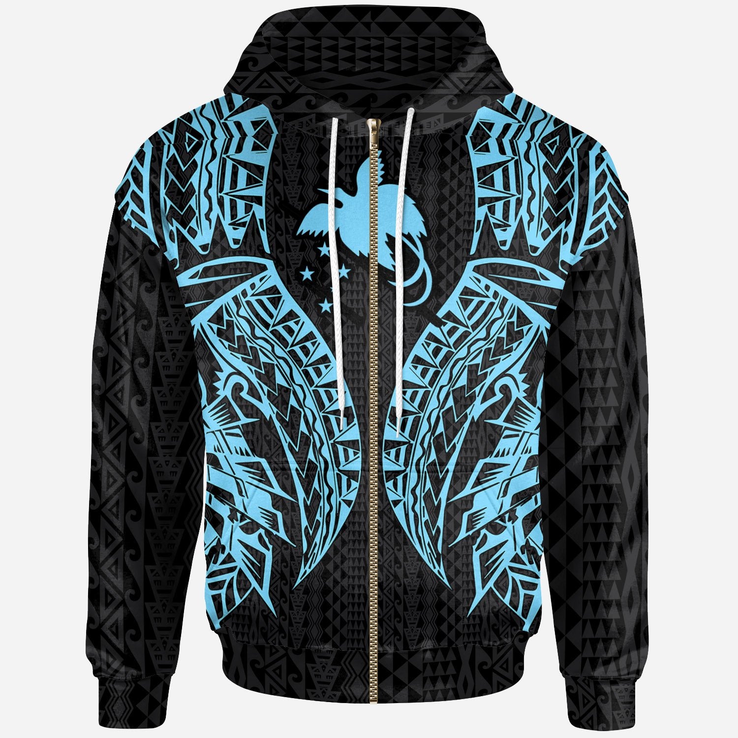 Papua New Guinea Zip up Hoodie Polynesian Lion Head Neon Style Unisex Neon - Polynesian Pride