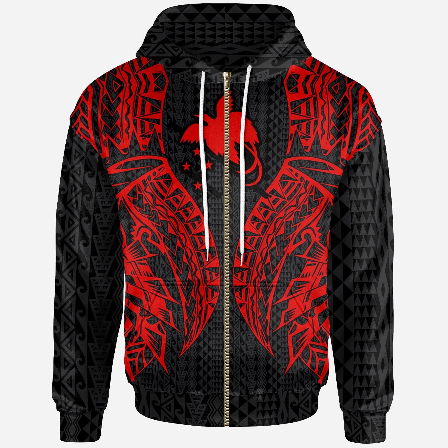Papua New Guinea Zip up Hoodie Polynesian Lion Head Red Style Unisex Red - Polynesian Pride
