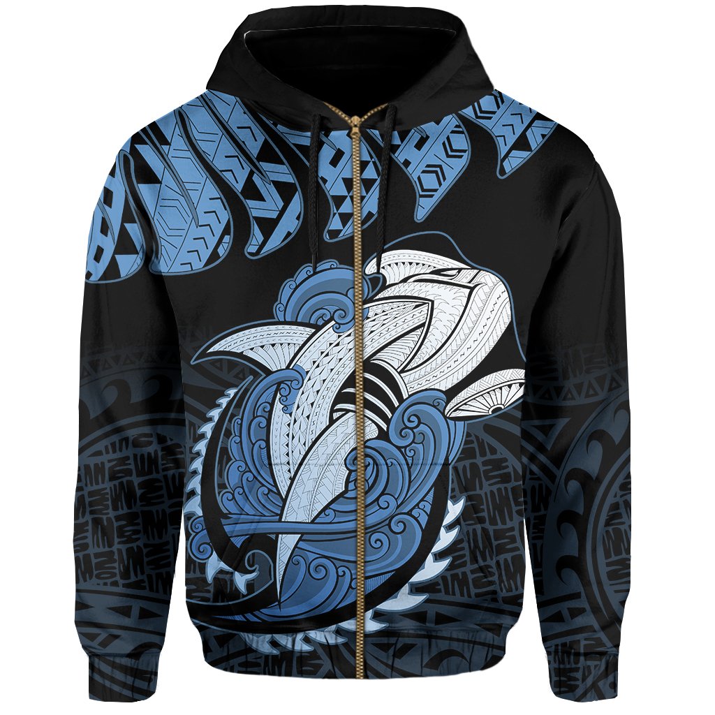 Hawaii Polynesian Aumakua Hammerhead Shark Hoodie Zip Cloud Style Pastel Blue - Polynesian Pride
