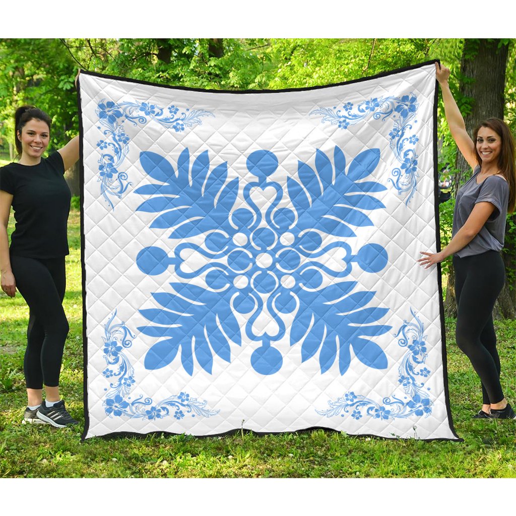 Hawaiian Quilt Maui Plant And Hibiscus Premium Quilt - Pastel White - AH Pastel - Polynesian Pride