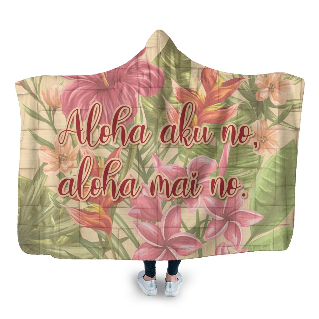 Hawaii Tropical Hibiscus Plumeria Hooded Blanket - AH Hooded Blanket White - Polynesian Pride