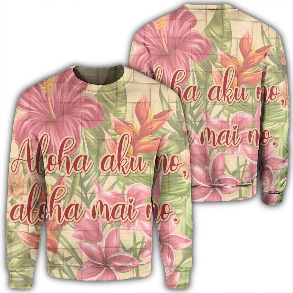 Hawaii Tropical Hibiscus Plumeria Sweatshirt - AH Unisex Black - Polynesian Pride