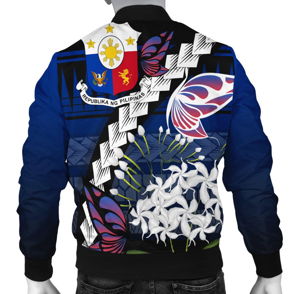 Philippines Custom Personalized Men's Bomber Jacket - Butterfly Sampaguita Flower - Polynesian Pride