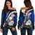 Philippines Women's Off Shoulder Sweater - Butterfly Sampaguita Flower Blue - Polynesian Pride