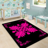Hawaiian Quilt Maui Plant And Hibiscus Pattern Area Rug - Pink Black - AH - Polynesian Pride