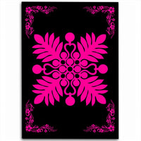 Hawaiian Quilt Maui Plant And Hibiscus Pattern Area Rug - Pink Black - AH Pink - Polynesian Pride
