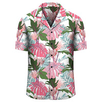 Pink Monstera And Green Tropical Leaves White Hawaiian Shirt - Polynesian Pride