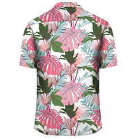 Pink Monstera And Green Tropical Leaves White Hawaiian Shirt - Polynesian Pride