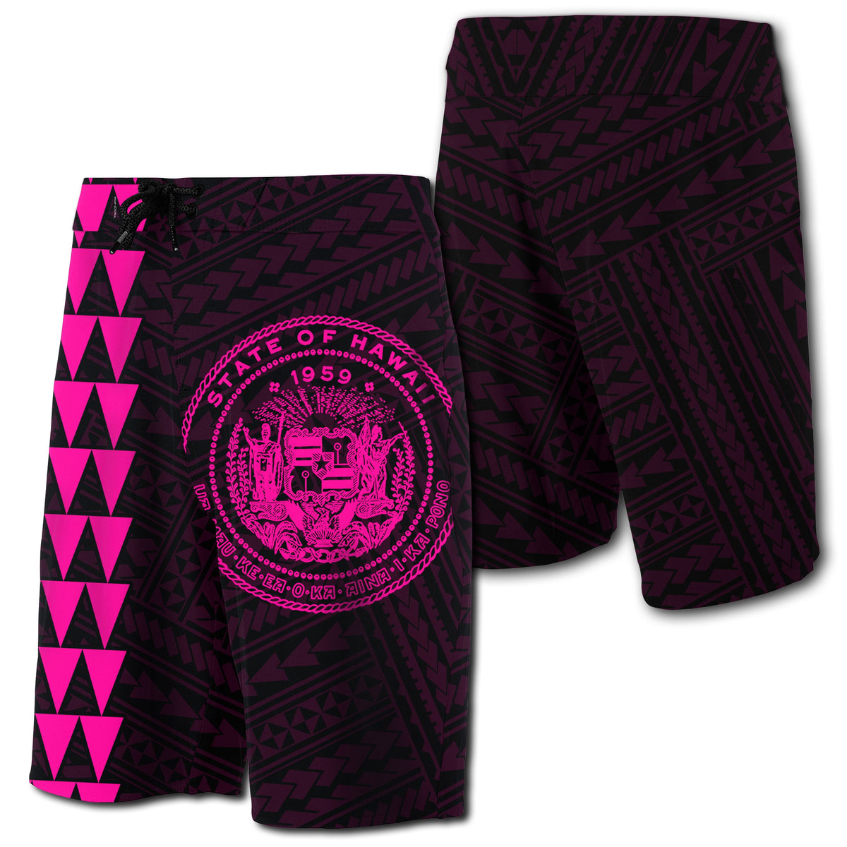 Hawaii Kakau Polynesian Coat Of Arms Board Shorts - Pink Men Pink - Polynesian Pride