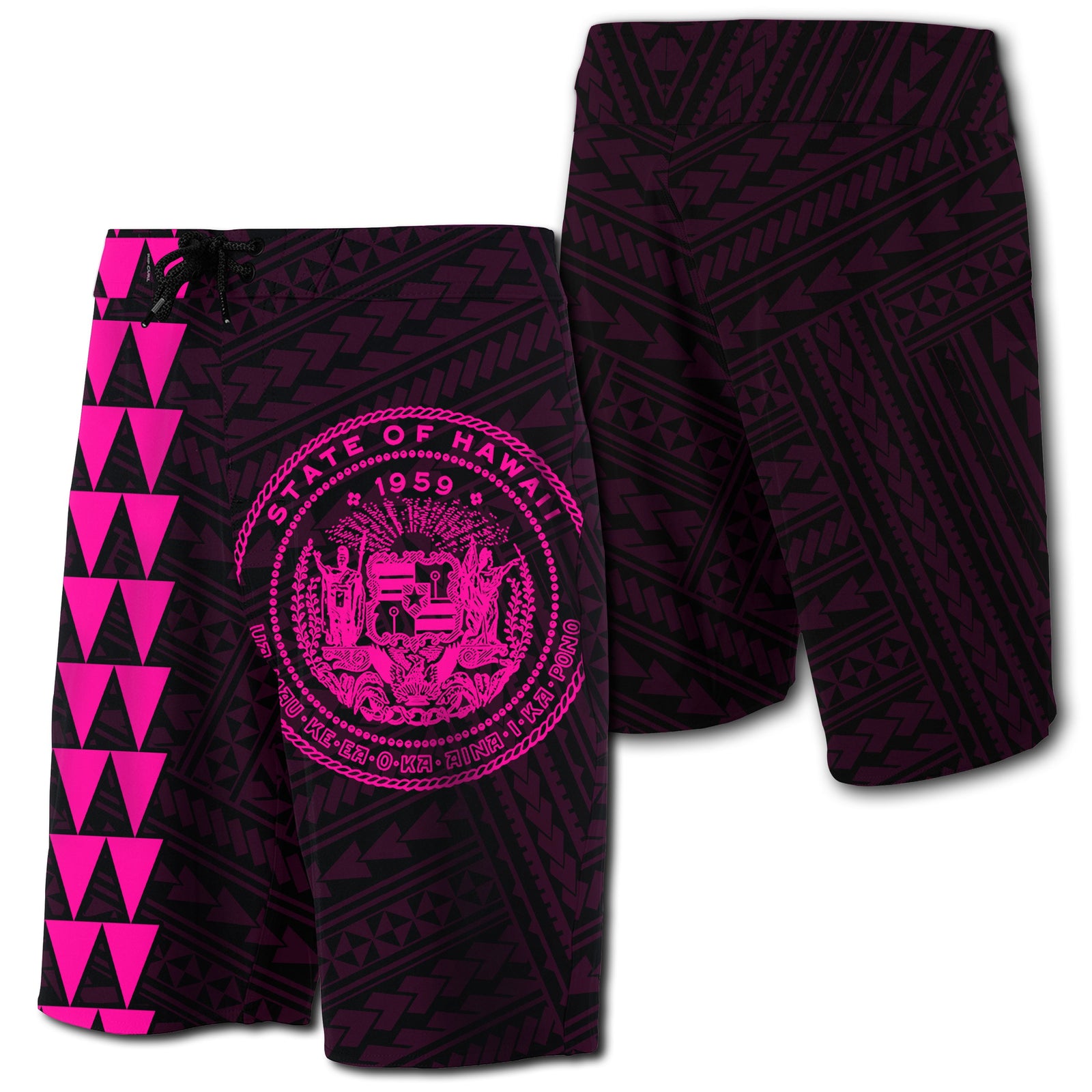 Hawaii Kakau Polynesian Coat Of Arms Board Shorts - Pink Men Pink - Polynesian Pride