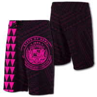 Hawaii Kakau Polynesian Coat Of Arms Board Shorts - Pink Men Pink - Polynesian Pride