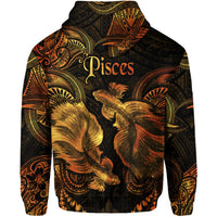 Pisces Zodiac Polynesian Zip Hoodie Unique Style Gold LT8 - Polynesian Pride