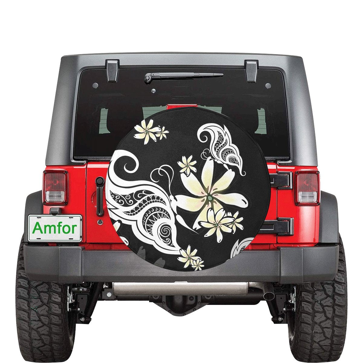 Plumeria Butterfly Spare Tire Cover AH Black - Polynesian Pride