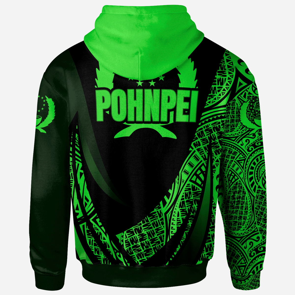 Pohnpei State Hoodie Green Polynesian Patterns Sport Style - Polynesian Pride