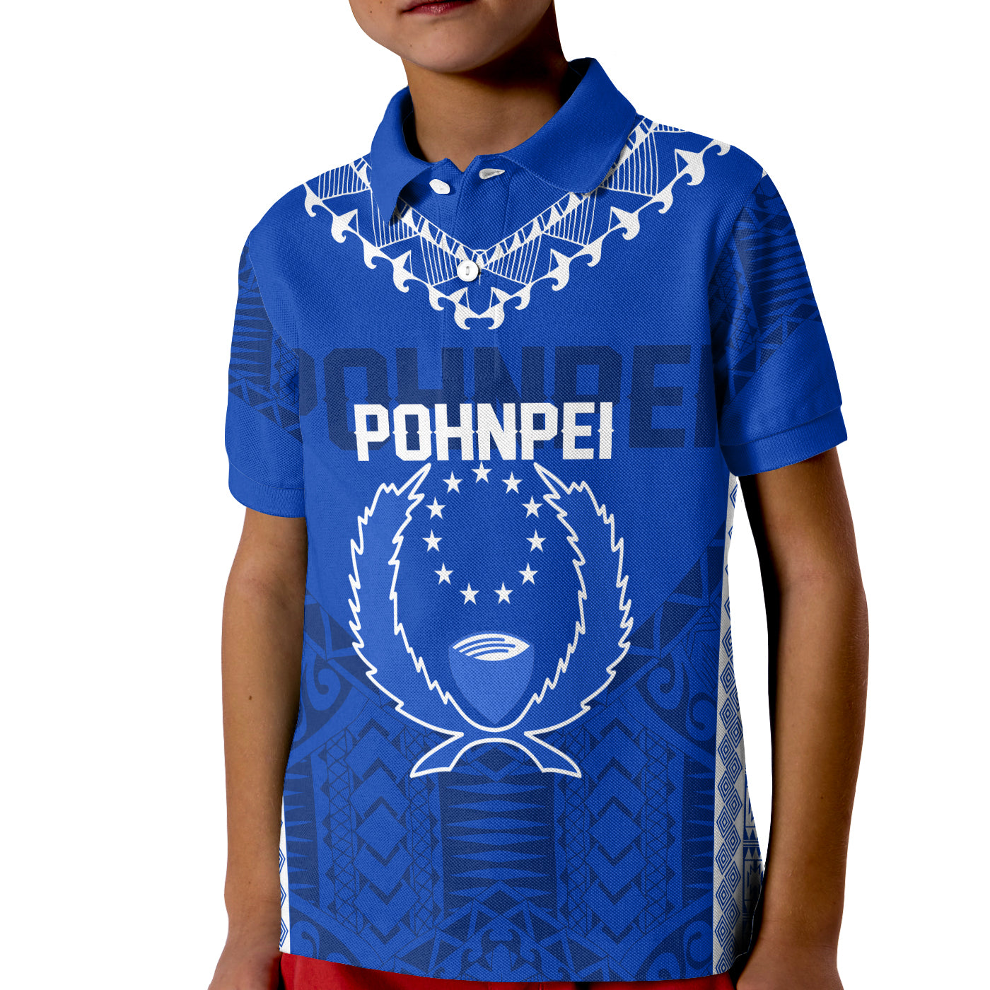 (Custom Personalised) FSM Pohnpei Heart Shape KID Polo Shirt Micronesia Pattern LT7 Unisex Blue - Polynesian Pride