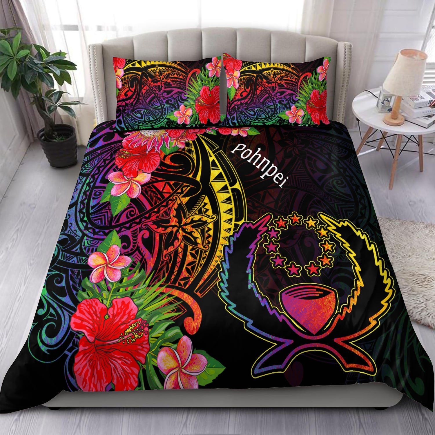 Pohnpei Bedding Set - Tropical Hippie Style Black - Polynesian Pride