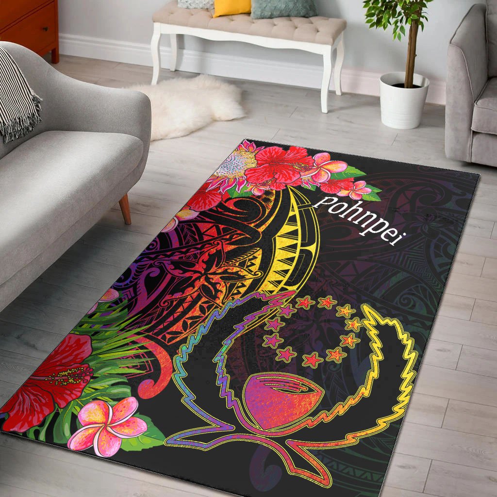 Pohnpei Area Rug - Tropical Hippie Style Black - Polynesian Pride