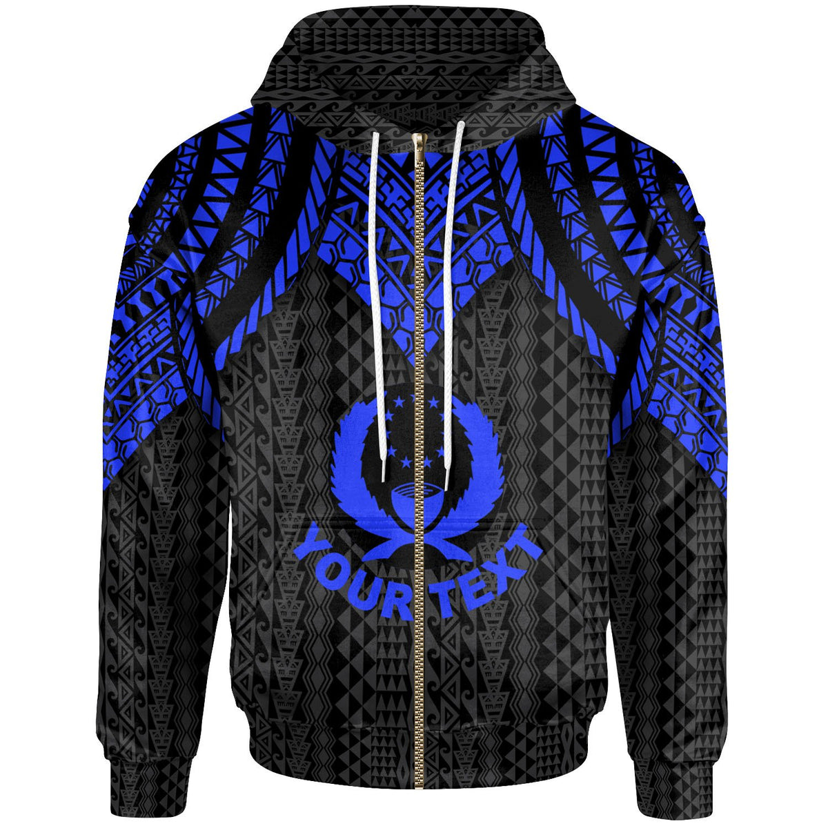 Pohnpei Custom Zip up Hoodie Polynesian Armor Style Blue Unisex Blue - Polynesian Pride
