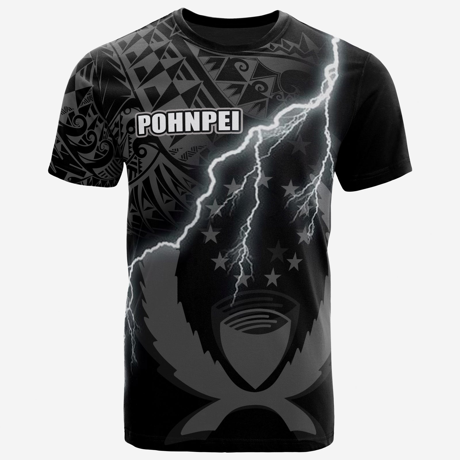 Pohnpei T Shirt Pohnpei Flag Lighting Thunder Unisex Black - Polynesian Pride