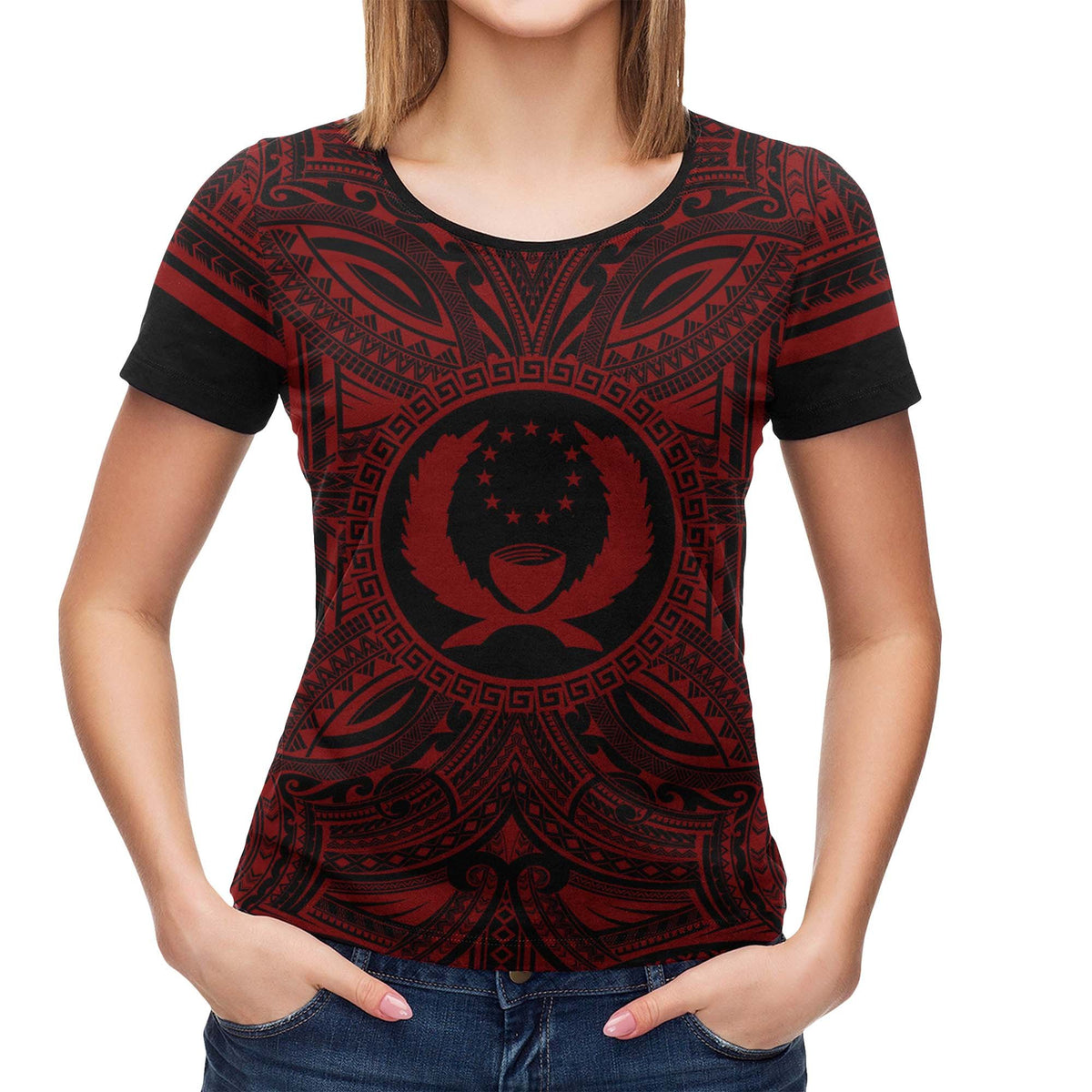 Pohnpei All T Shirt Pohnpei Coat Of Arms Polynesian Red Black - Polynesian Pride