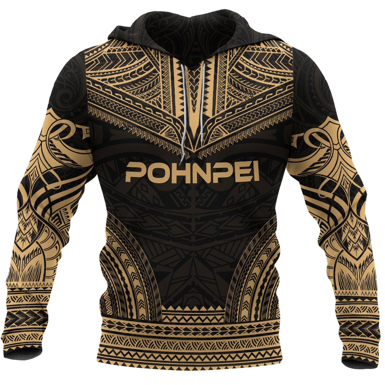 Pohnpei Polynesian Chief Hoodie Gold Version Unisex Gold - Polynesian Pride
